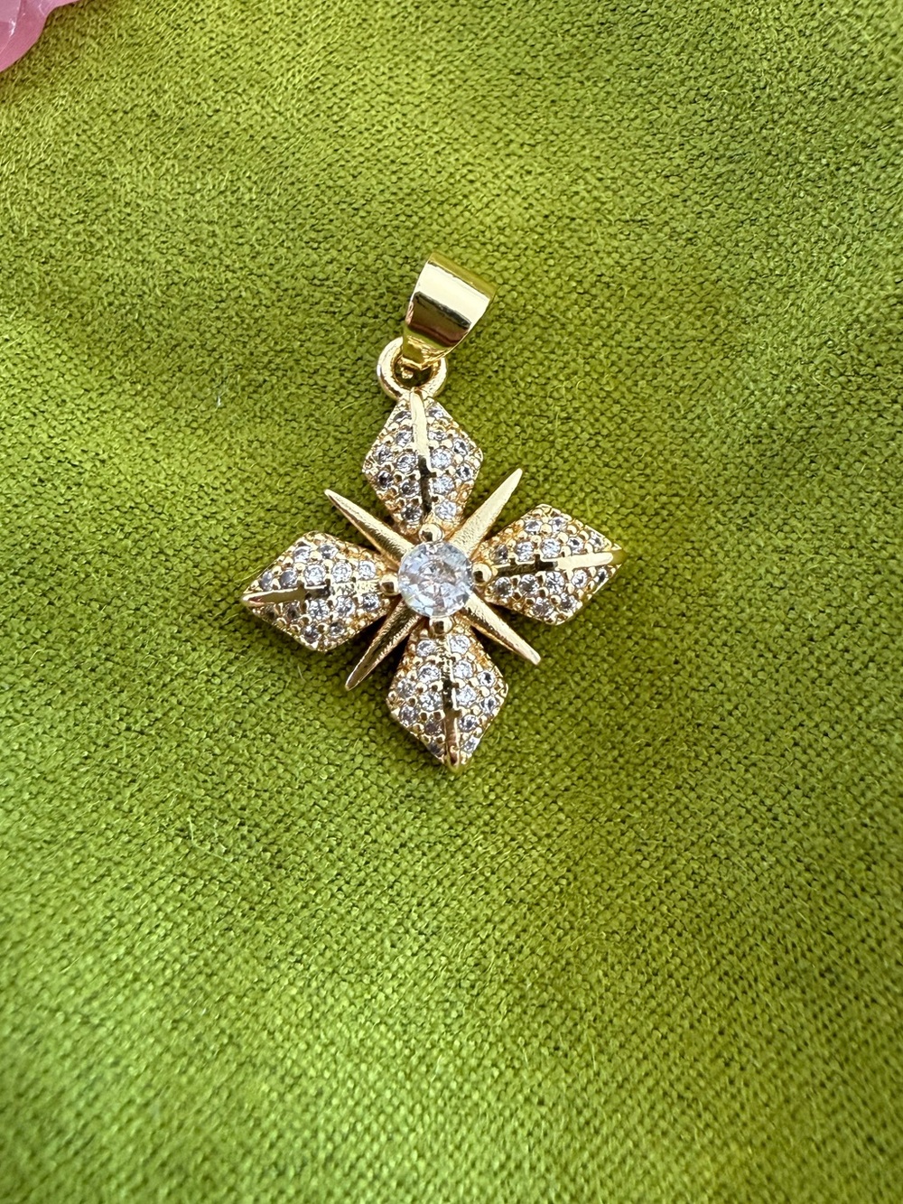 *NEW*Vault*Freida Rothman* Gold-Tone Pave Crystal Flower Pendant